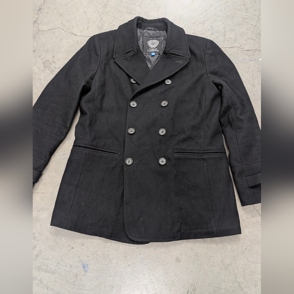 Vince Camuto Men's Black Pea Coat, Medium